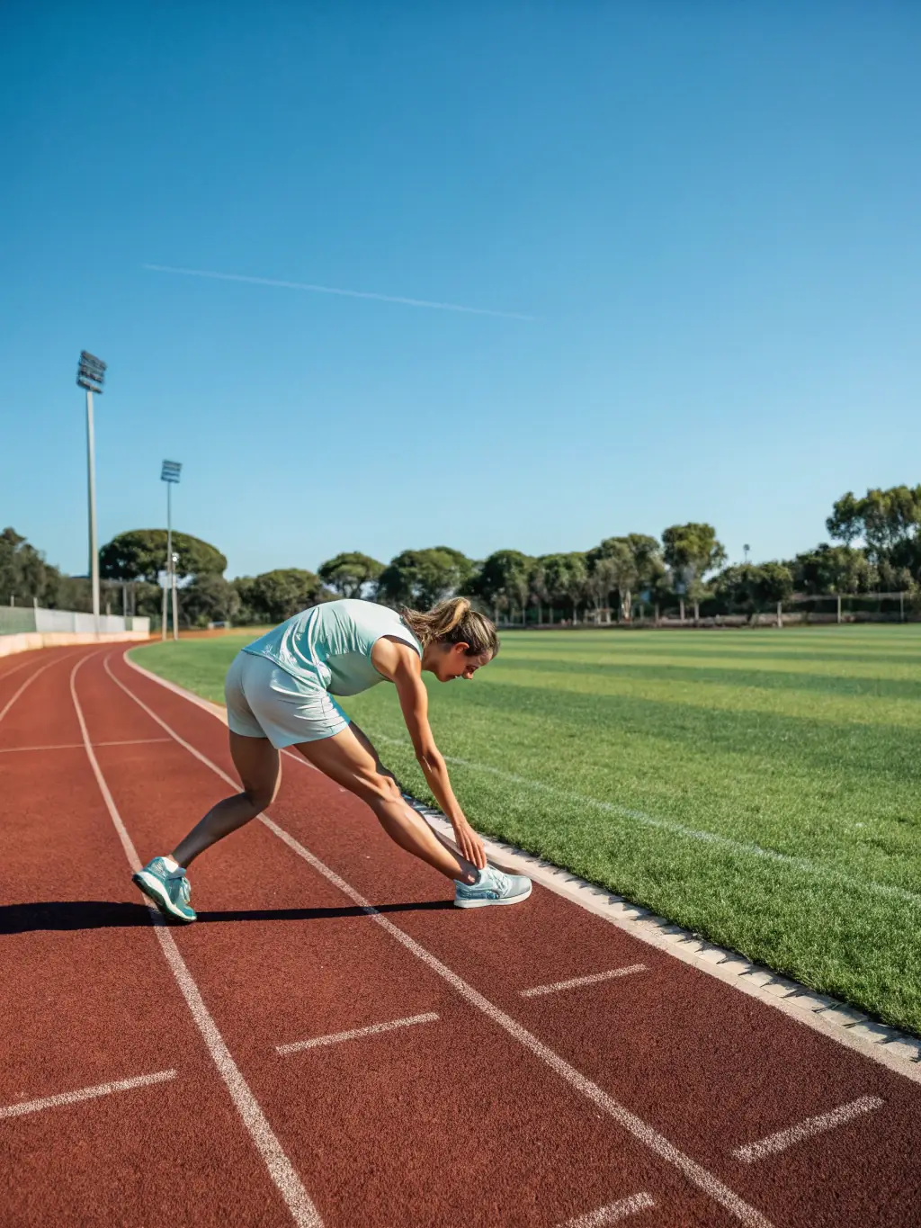 Students participating in a warm-up session before a track and field event, emphasizing the importance of physical fitness at ASS SPORTIVE CES LE NOYER MARCHAND.